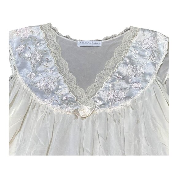 VTG Miss Elaine Small Ivory Nylon Lace Trimmed Sleeveless Nightgown Made In USA - Picture 2 of 6
